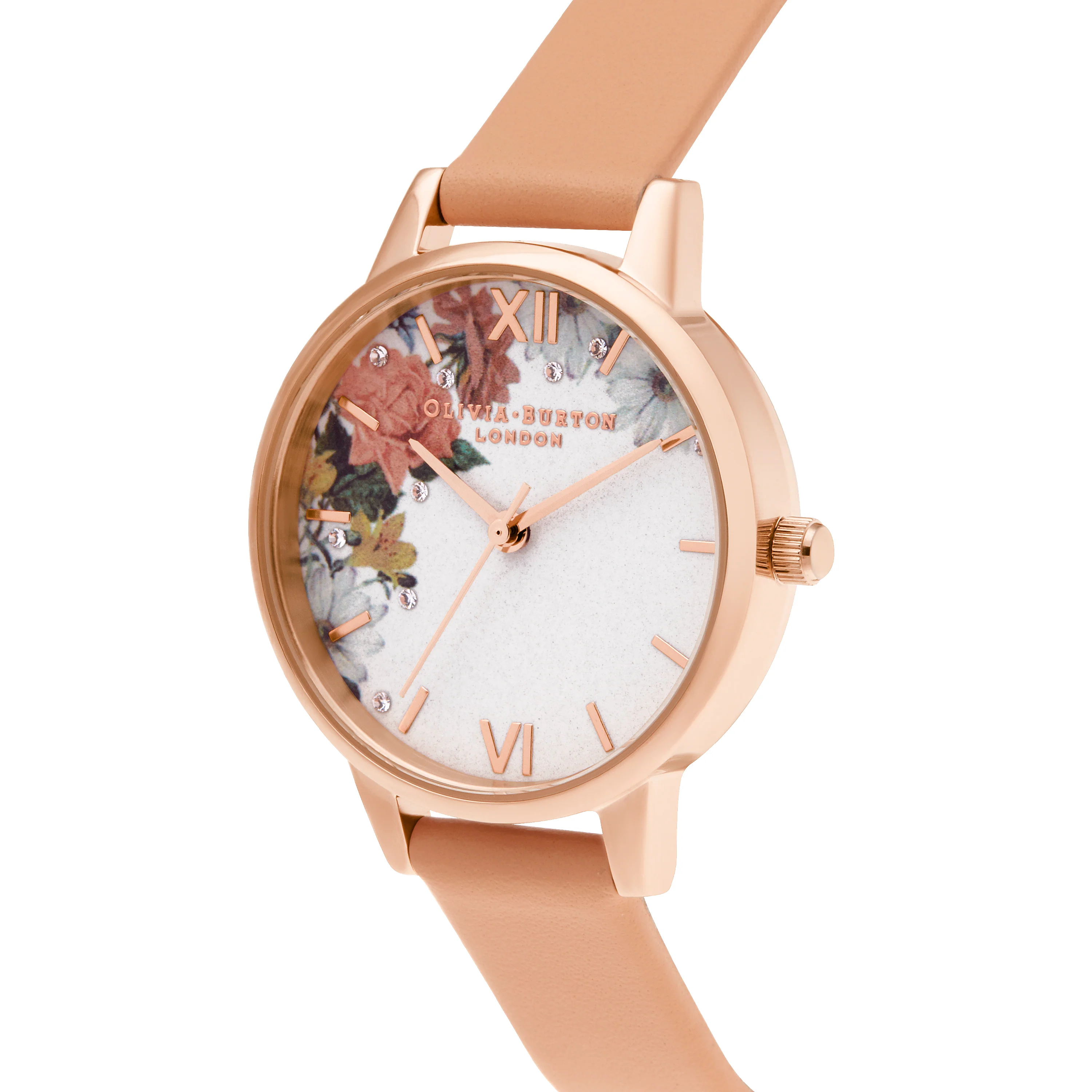 Olivia Burton White/ Floral/ Stone Watch-OB16BF30