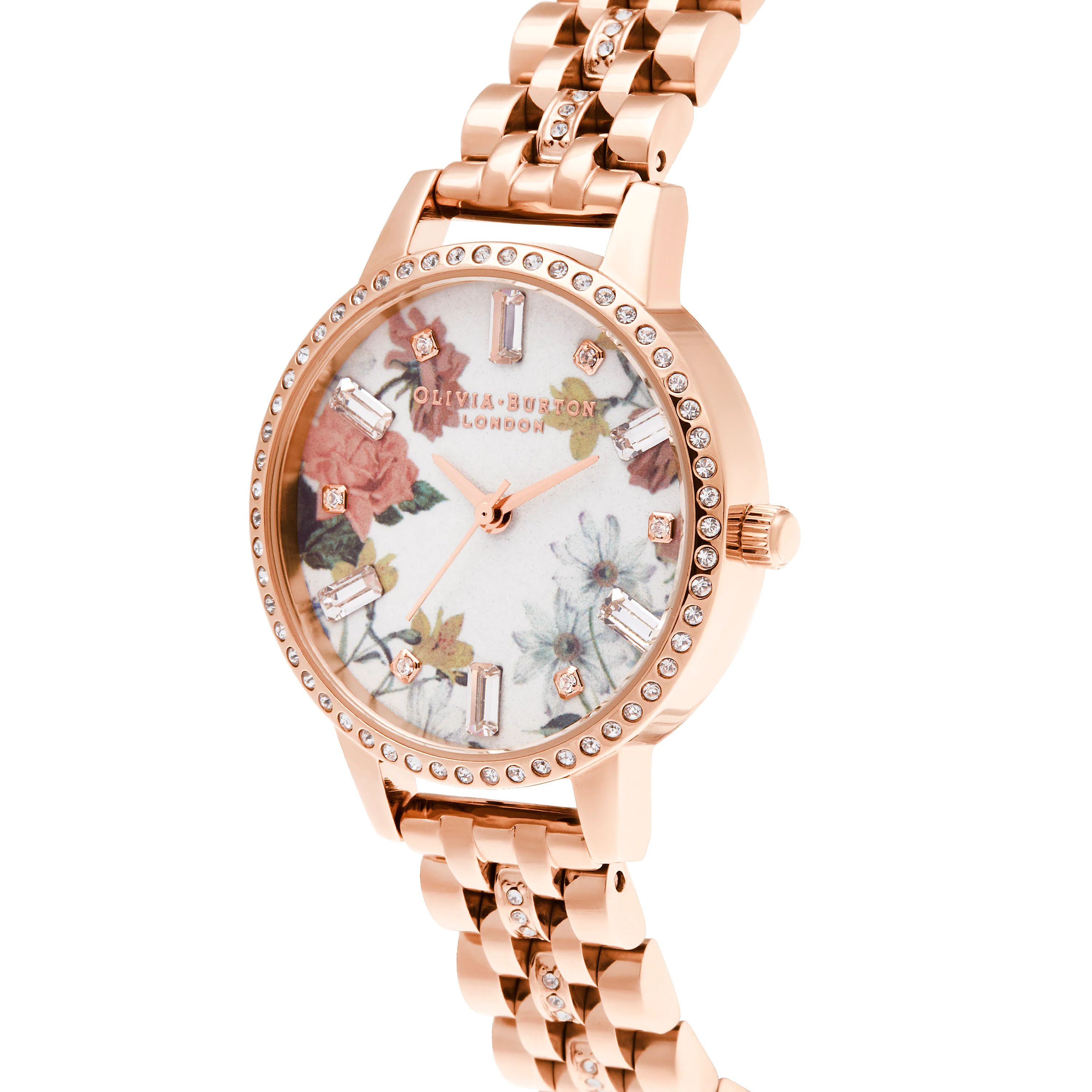 Olivia Burton White/ Floral/ Stone Watch-OB16BF34