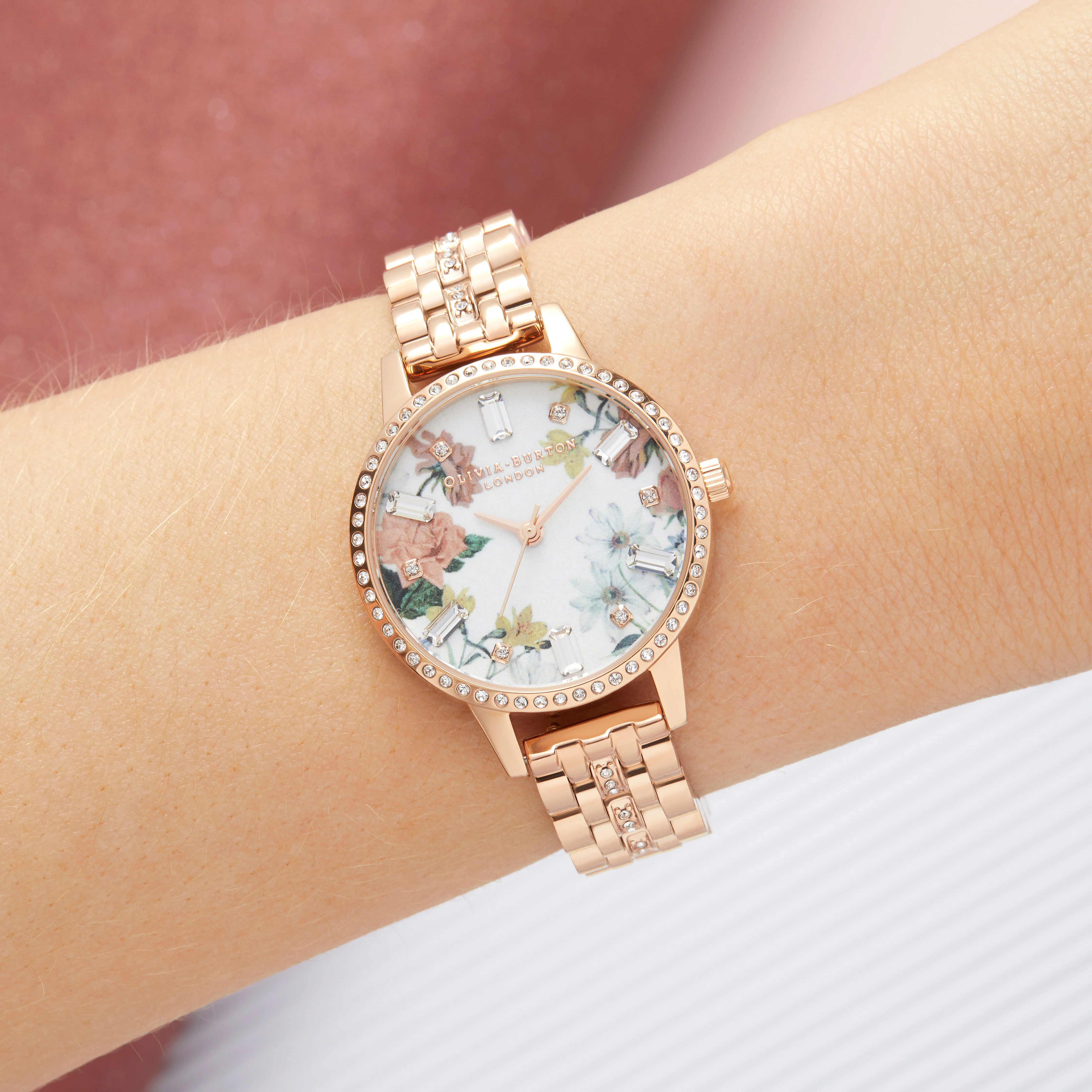 Olivia Burton White/ Floral/ Stone Watch-OB16BF34