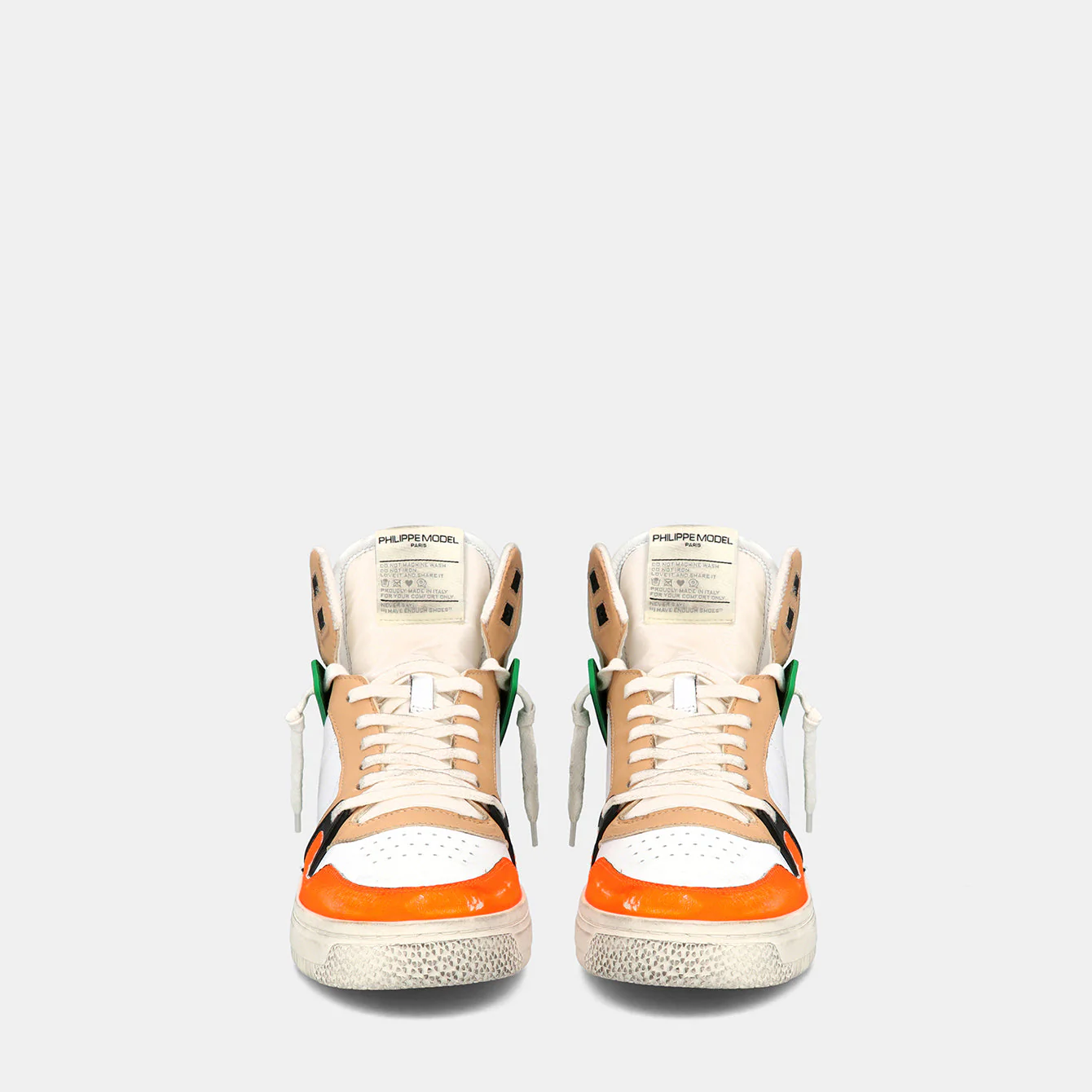 Philippe Model La Grande High Man LGHUVP01 Veau Orange Men"s Sneakers