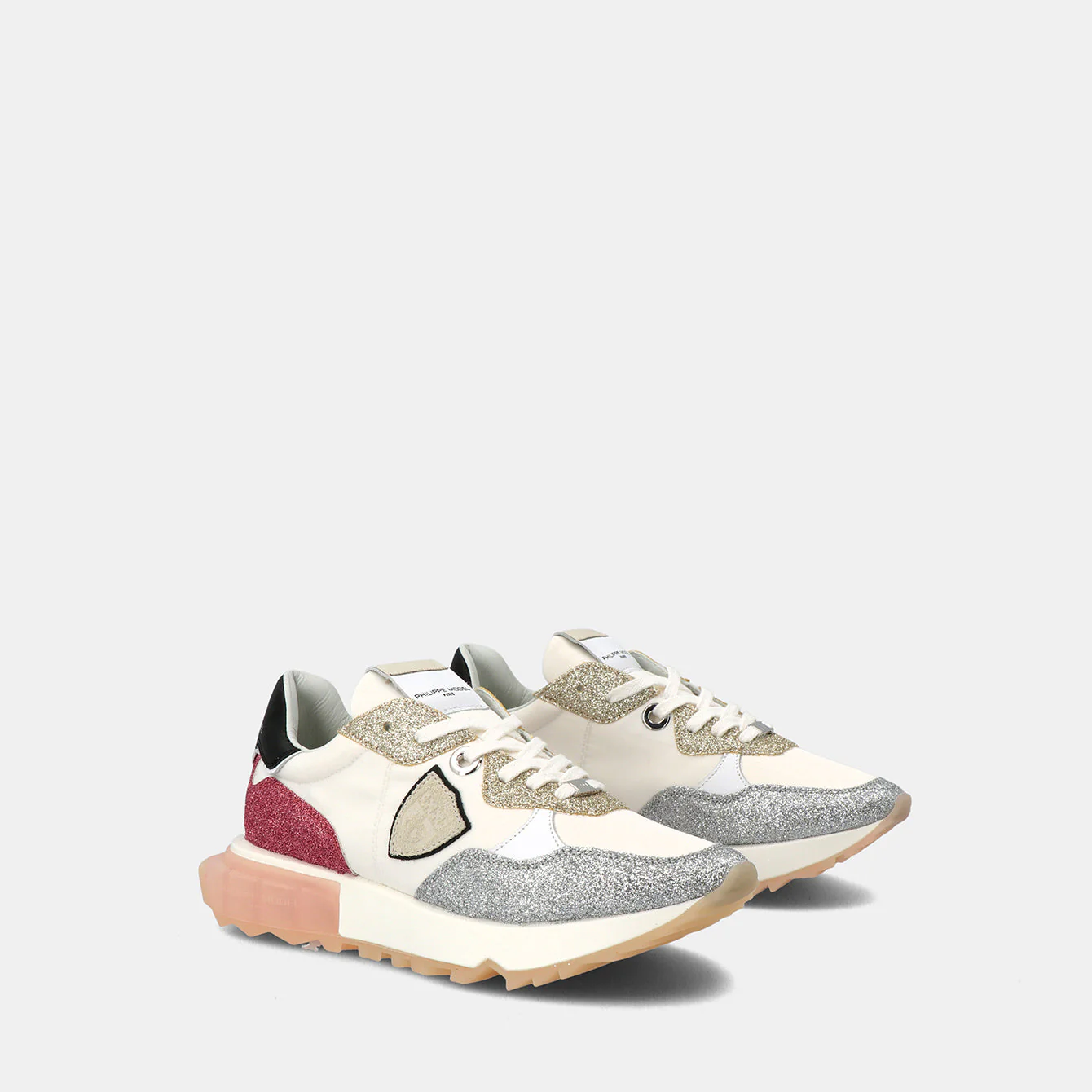 Philippe Model La Rue Low Woman LRLDGT02 Glitter Rose Women"s Sneakers