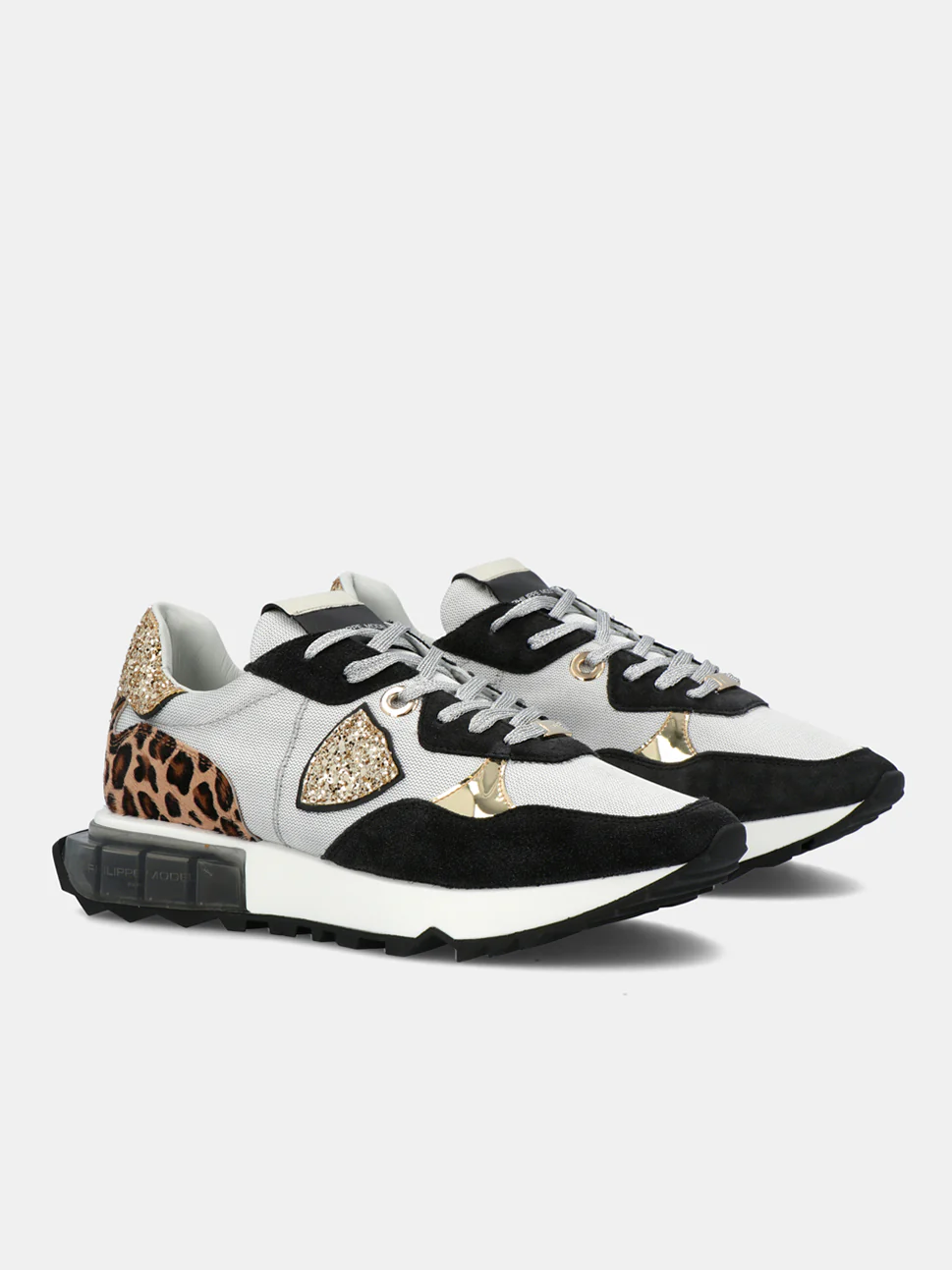 Philippe Model La Rue Low Woman PMPE21LRLDGR01 Gltr Argnt Noir Women"s Sneakers