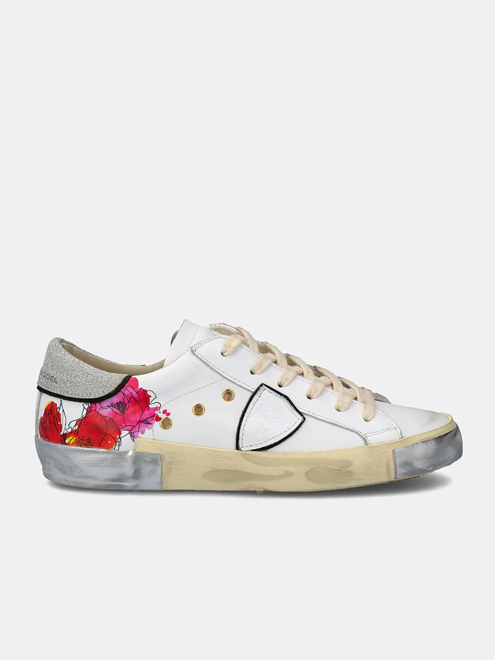 Philippe Model Prsx Low Woman PRLDVEF1 Fleurs Blanc Women"s Sneakers