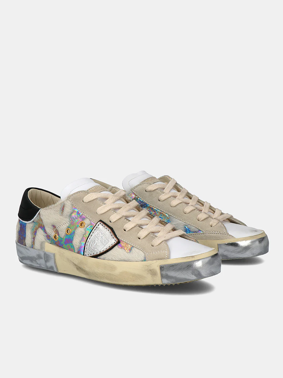 Philippe Model Prsx Low Woman PRLDXC01 Mix Chev Argent Women"s Sneakers