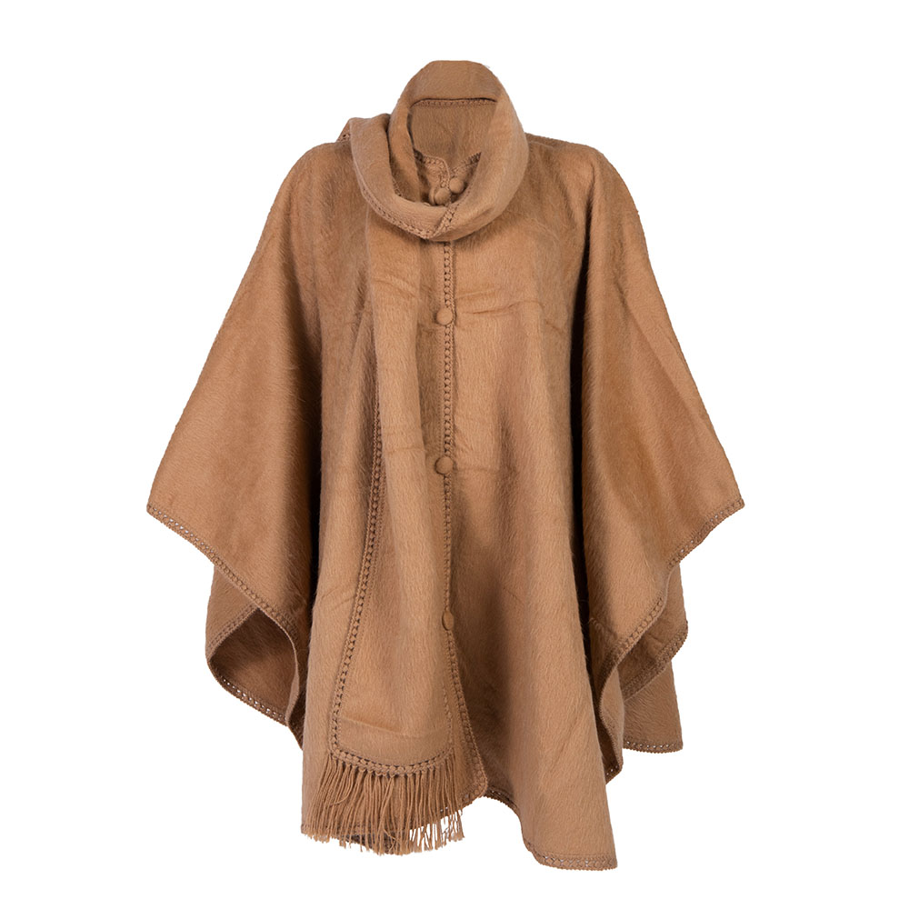 poncho wool coat with scarf beige
