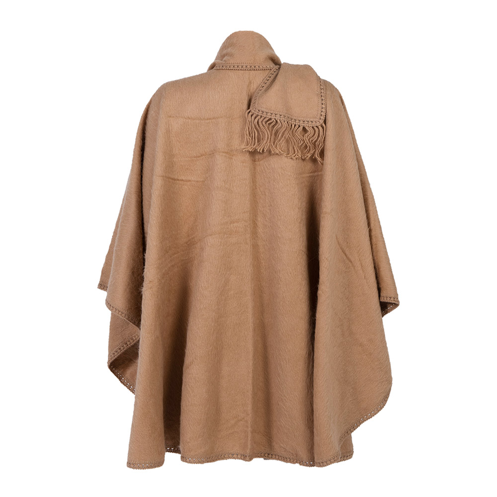 poncho wool coat with scarf beige