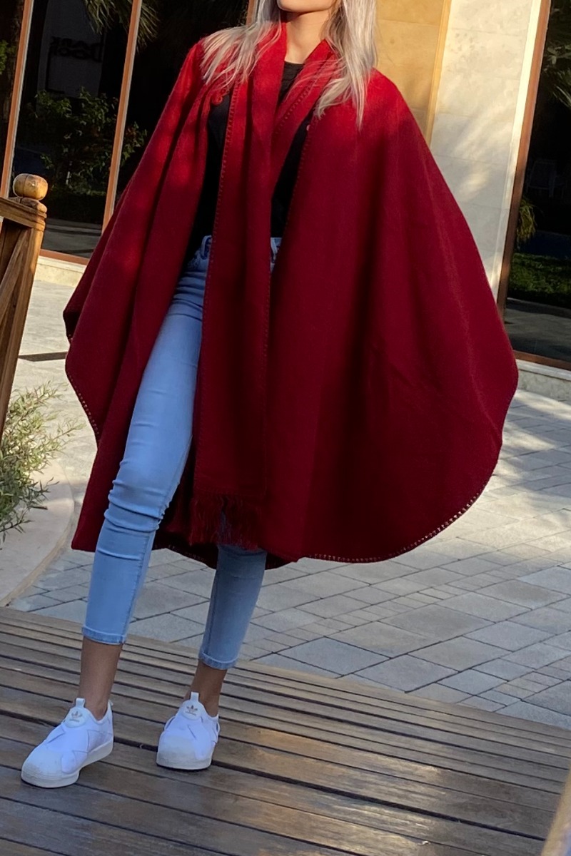 poncho wool coat with scarf beige