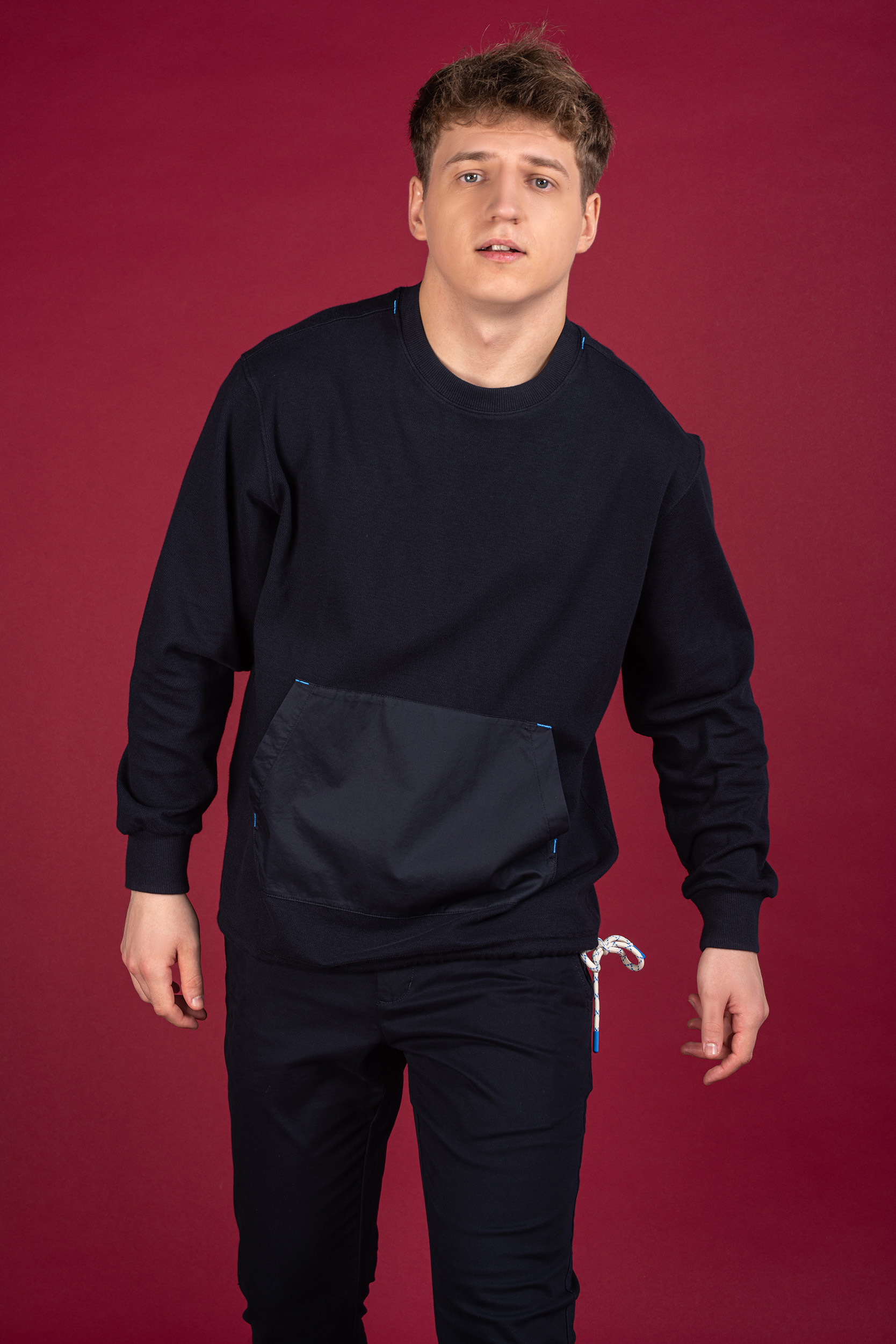 Ribbed Neck Knitted T-Shirt