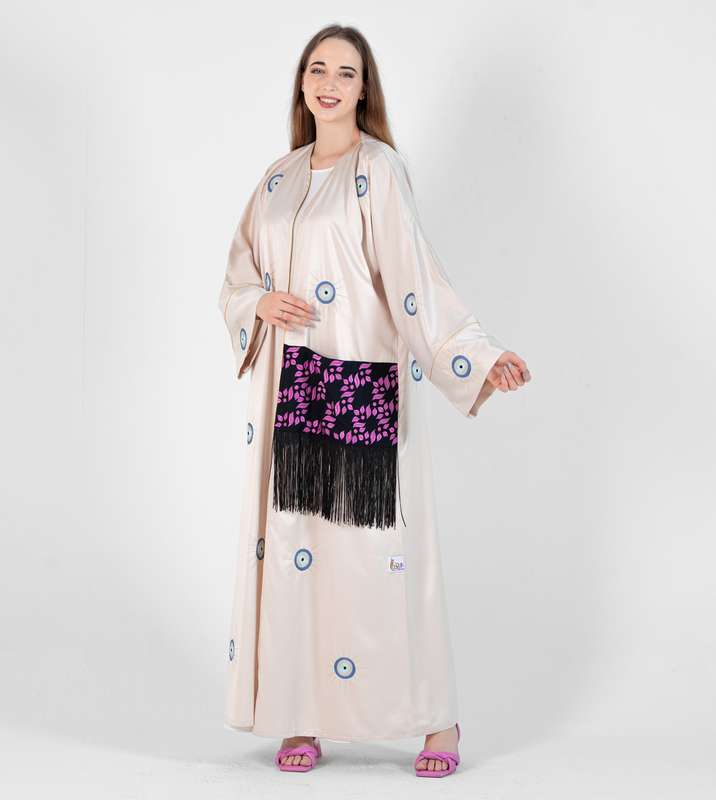 Abaya Bisht with Palm Eyes Embroidery Design + Pocket Design Black Lace