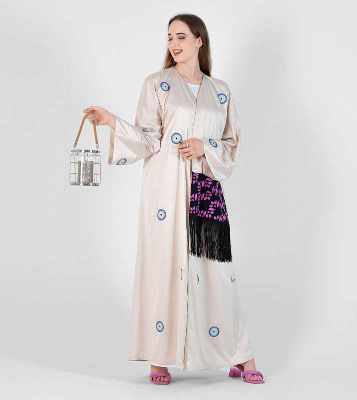 Abaya Bisht with Palm Eyes Embroidery Design + Pocket Design Black Lace