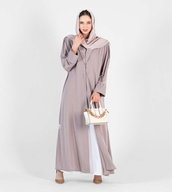 Beige abaya with Jacket cutting and puff sleeves