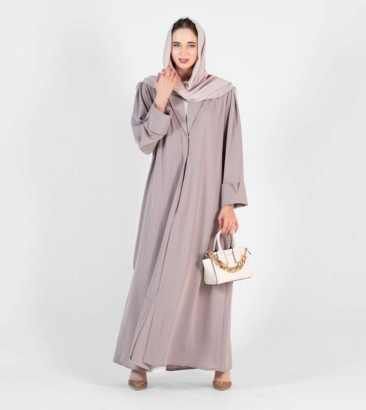 Beige abaya with Jacket cutting and puff sleeves