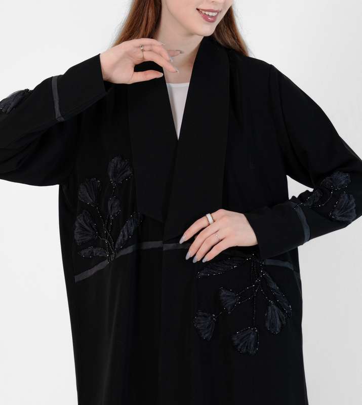 Abaya with Black roses Prominent floral design, hand embroidery