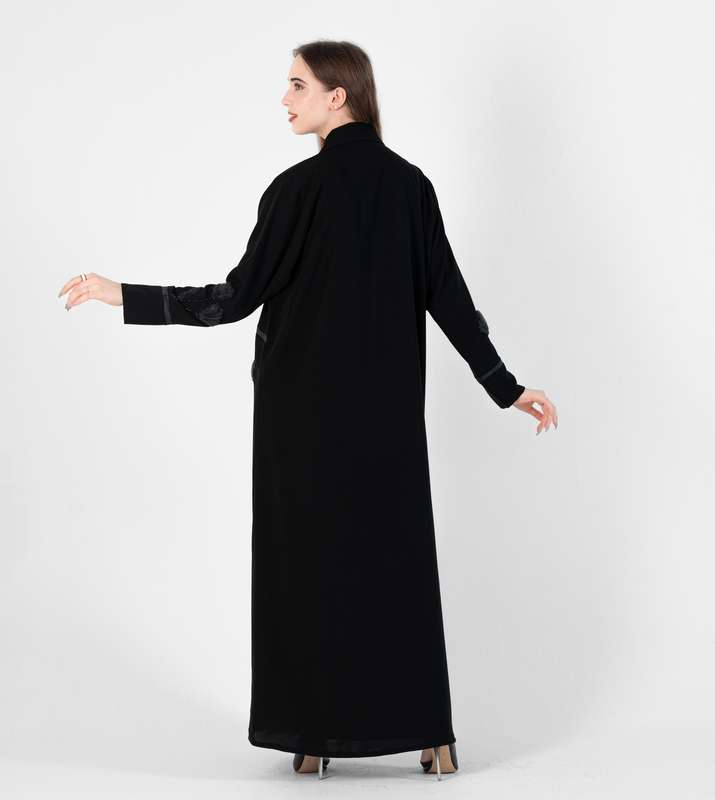 Abaya with Black roses Prominent floral design, hand embroidery