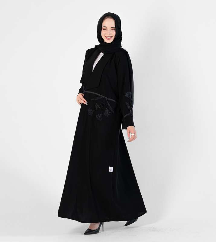 Abaya with Black roses Prominent floral design, hand embroidery