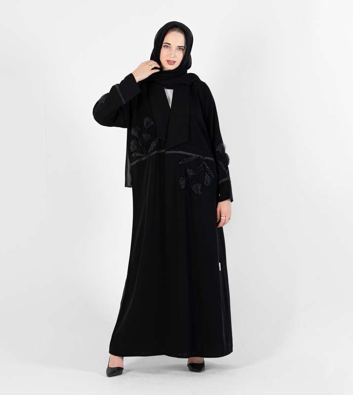 Abaya with Black roses Prominent floral design, hand embroidery