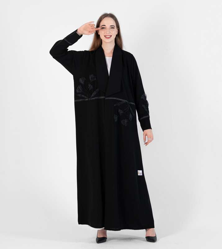 Abaya with Black roses Prominent floral design, hand embroidery