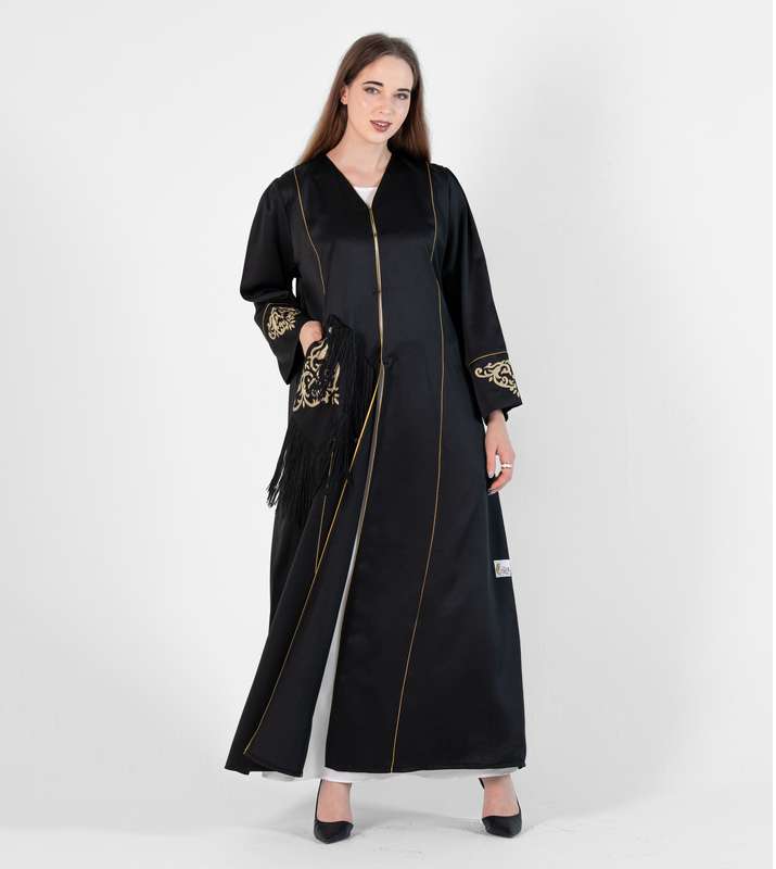 Open Abaya With Bisht Cutting design & Gold Embroidery with pocket lace Design