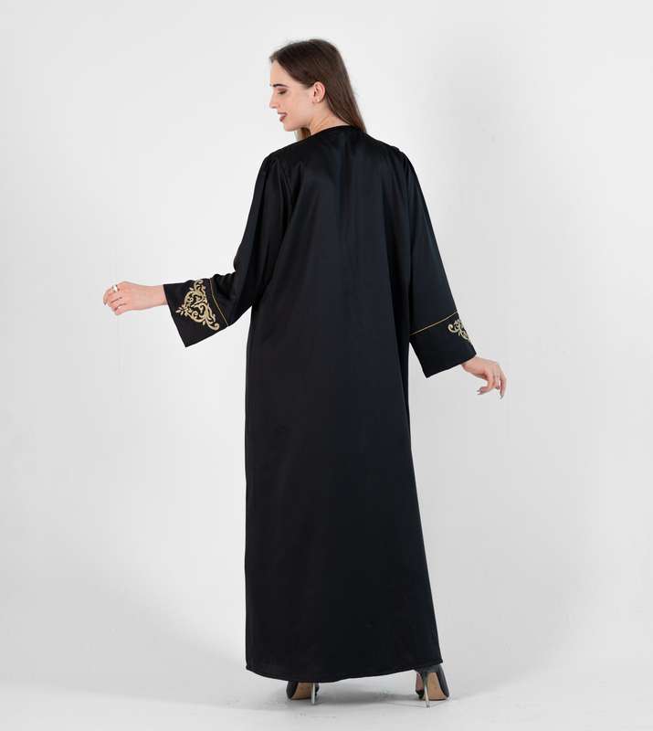 Open Abaya With Bisht Cutting design & Gold Embroidery with pocket lace Design