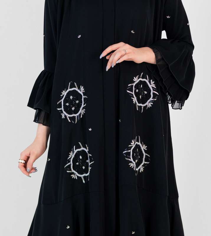 Abaya with silver embroidery design and chiffon Style