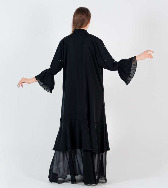 Abaya with silver embroidery design and chiffon Style