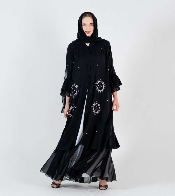 Abaya with silver embroidery design and chiffon Style