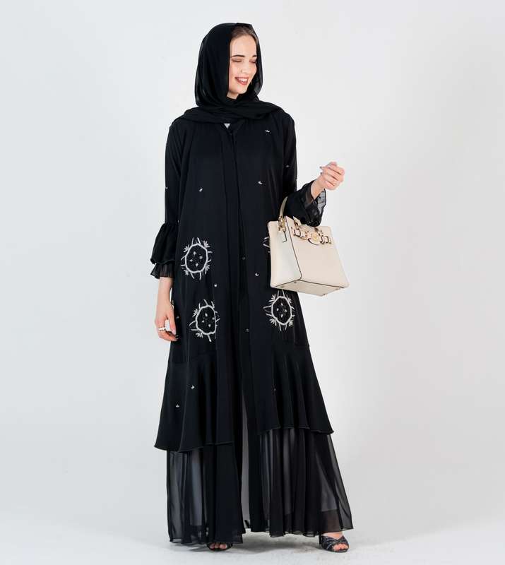 Abaya with silver embroidery design and chiffon Style