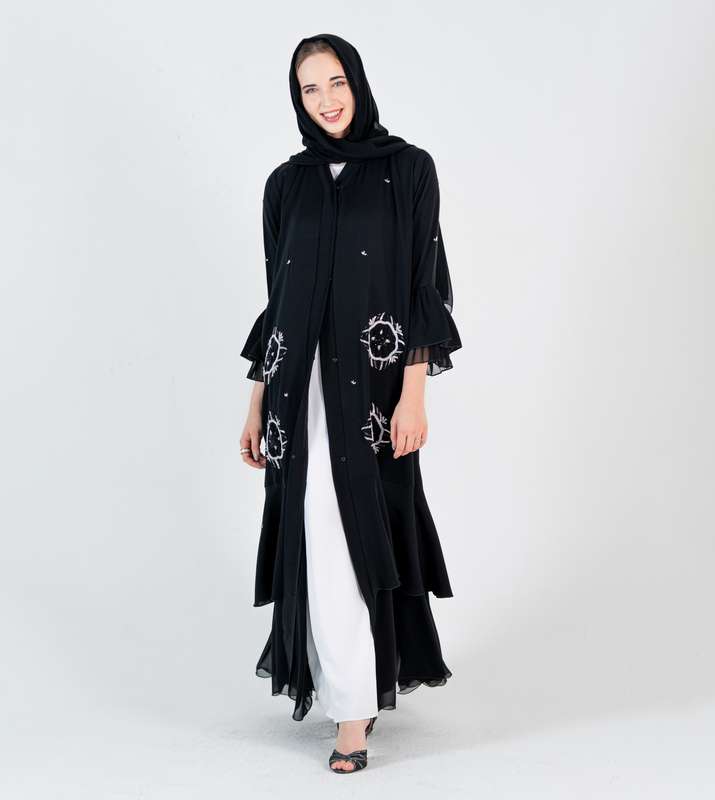 Abaya with silver embroidery design and chiffon Style
