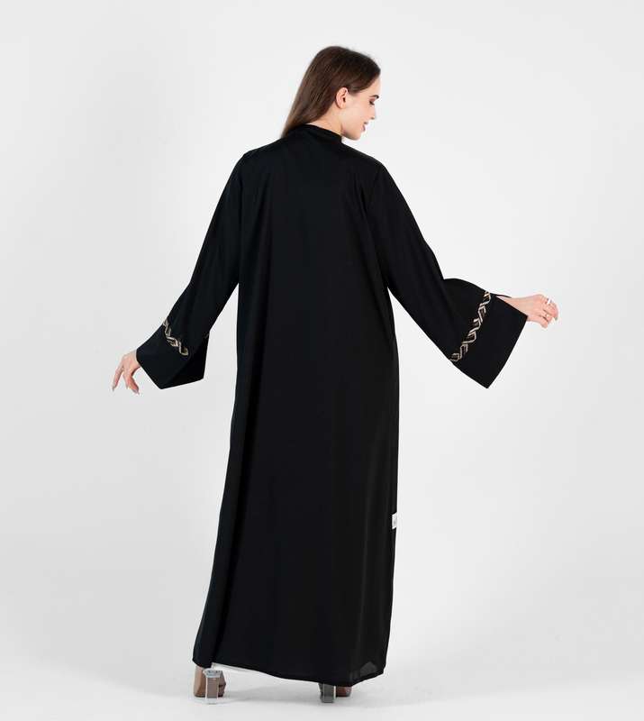 Black Abaya With Gold Nerve Design with open sides and high neck