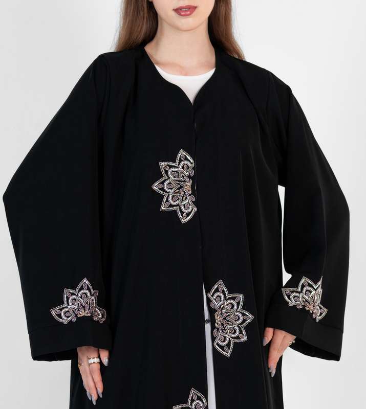 Abaya with Pink flowers embroidery