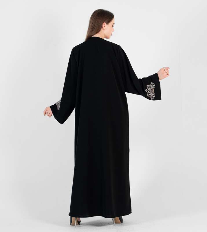 Abaya with Pink flowers embroidery