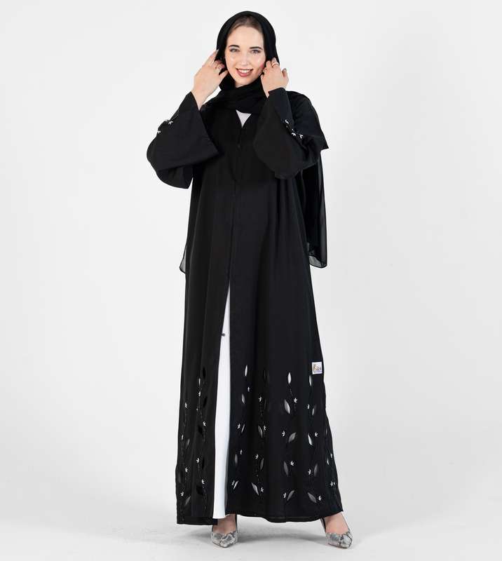 Abaya With Leaves Cutting Design With hand embroidery