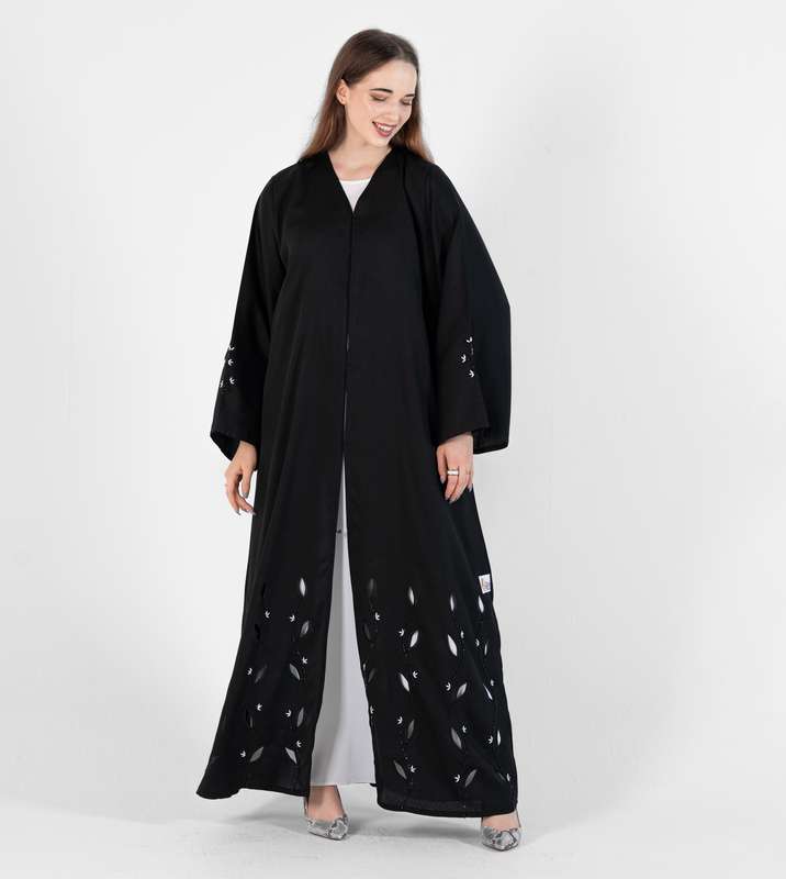 Abaya With Leaves Cutting Design With hand embroidery