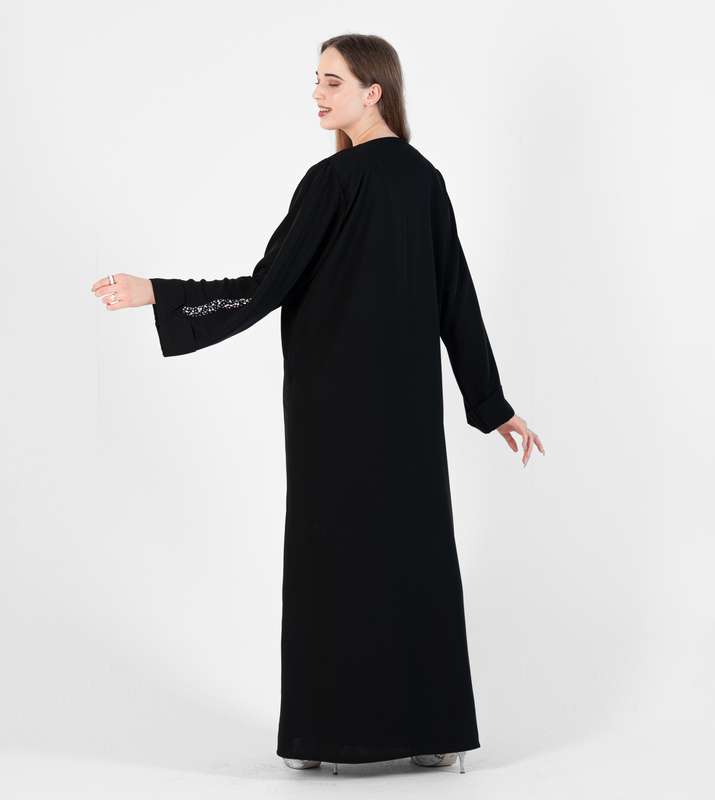 Abaya with wave style and silver hand embroidery + pocket Net Embroidery