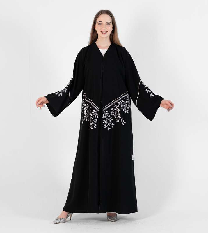 Abaya with gray Embroidery stitching design