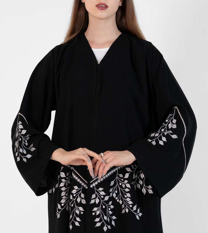 Abaya with gray Embroidery stitching design