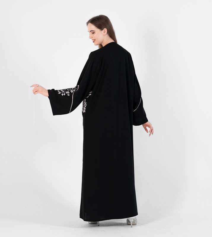 Abaya with gray Embroidery stitching design
