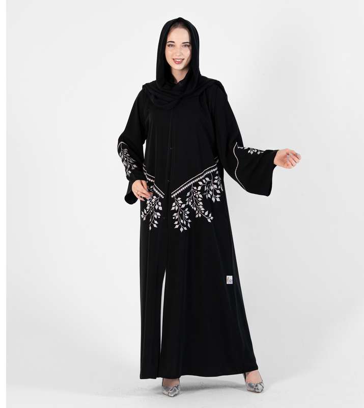 Abaya with gray Embroidery stitching design