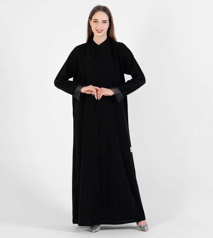 Abaya with Button style and pleated design on sleeves