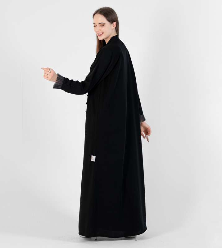 Abaya with Button style and pleated design on sleeves