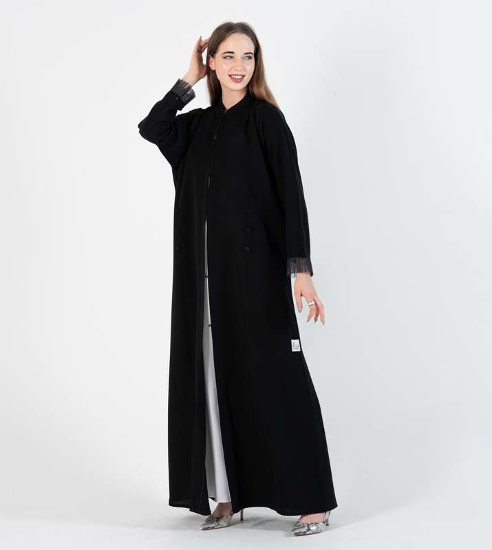 Abaya with Button style and pleated design on sleeves