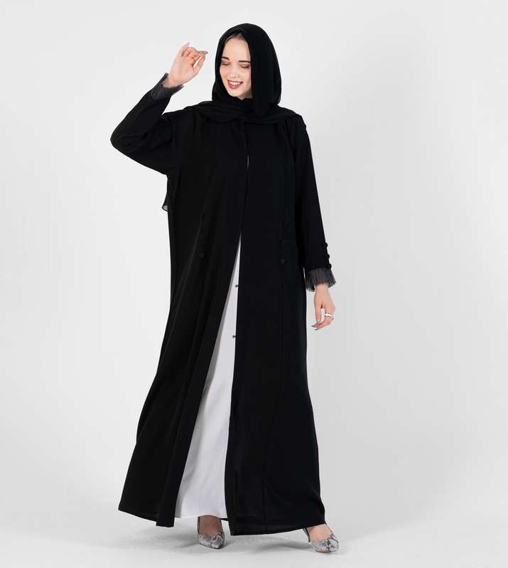 Abaya with Button style and pleated design on sleeves