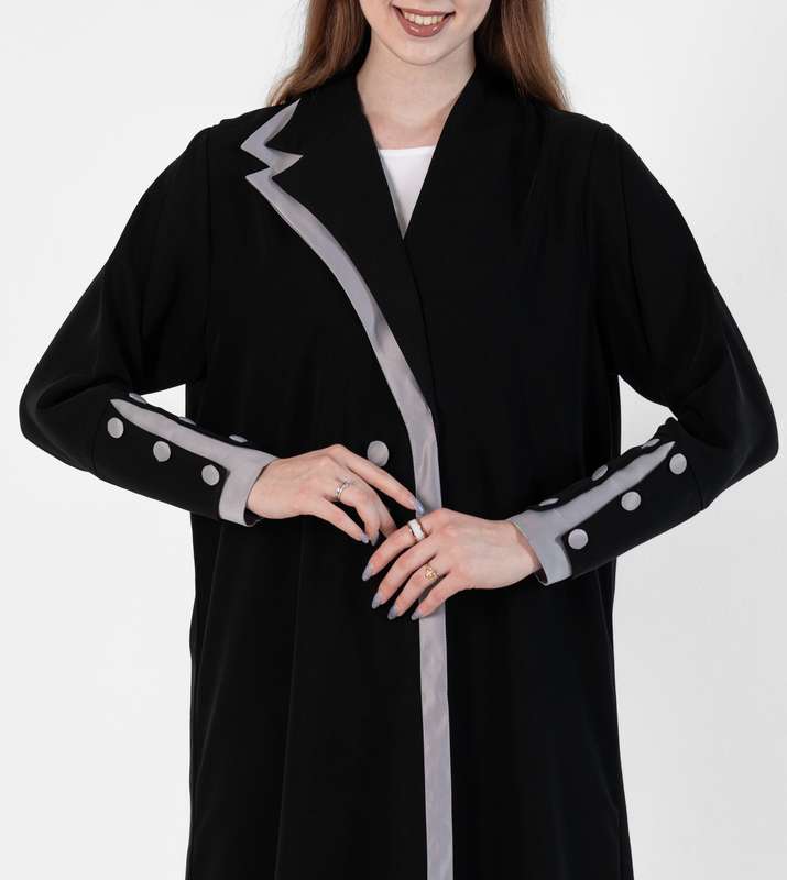 Abaya with Button style and Gray color  design on sleeves