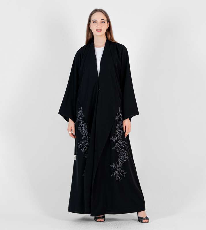 Abaya with Stitching design Silver and black