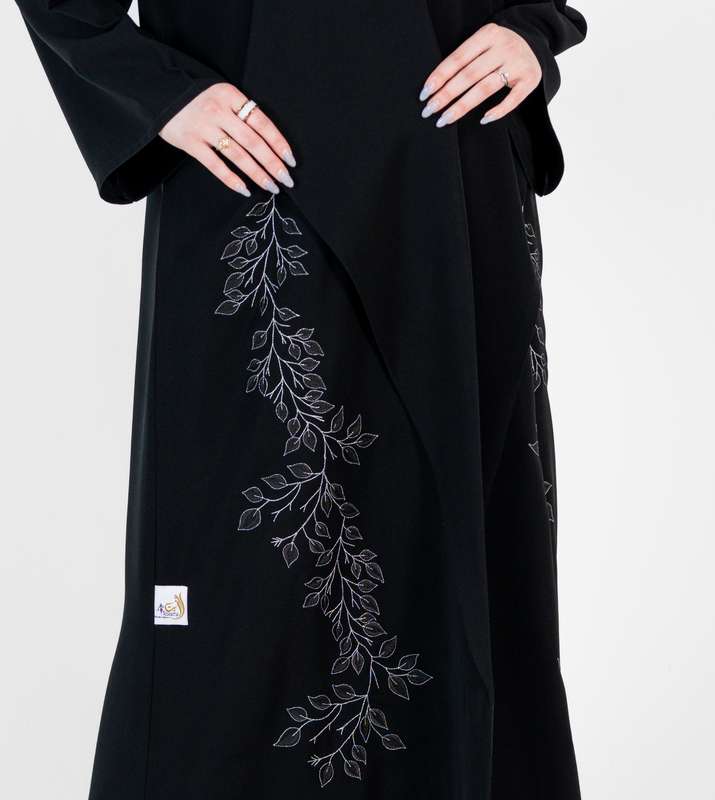 Abaya with Stitching design Silver and black