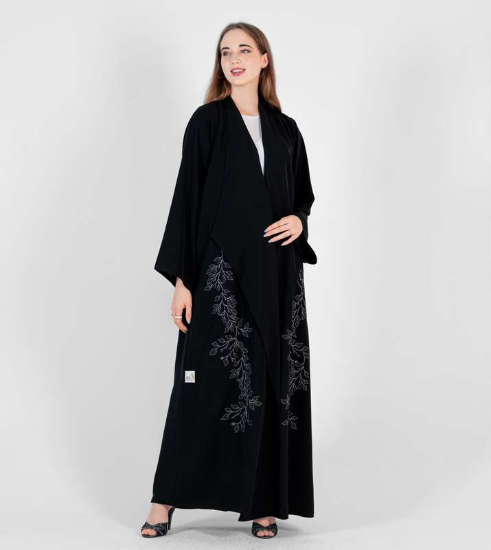 Abaya with Stitching design Silver and black