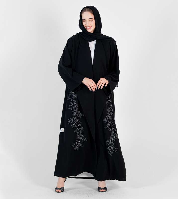 Abaya with Stitching design Silver and black