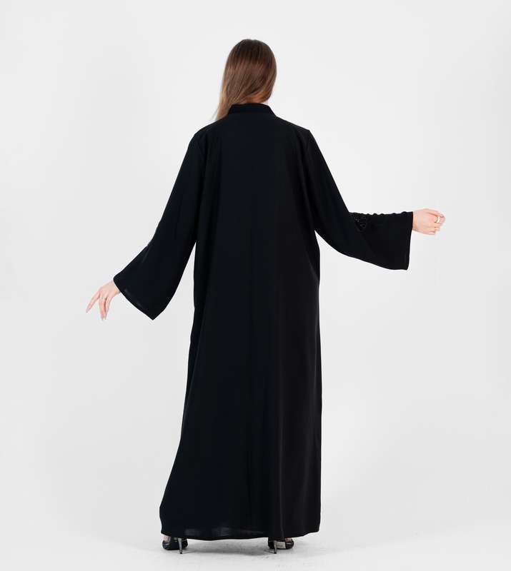 Closed abaya with High neck And flowers Black Hand Embroidery with wide sleeves