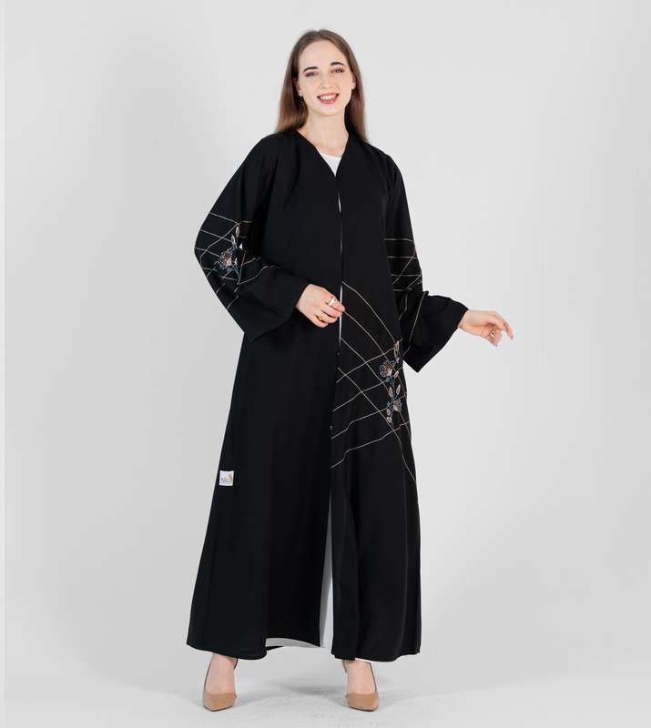 Abaya with design Brown and Blue hand embroidery