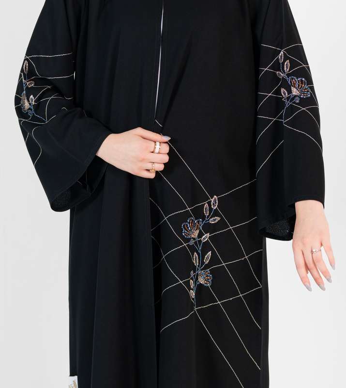 Abaya with design Brown and Blue hand embroidery
